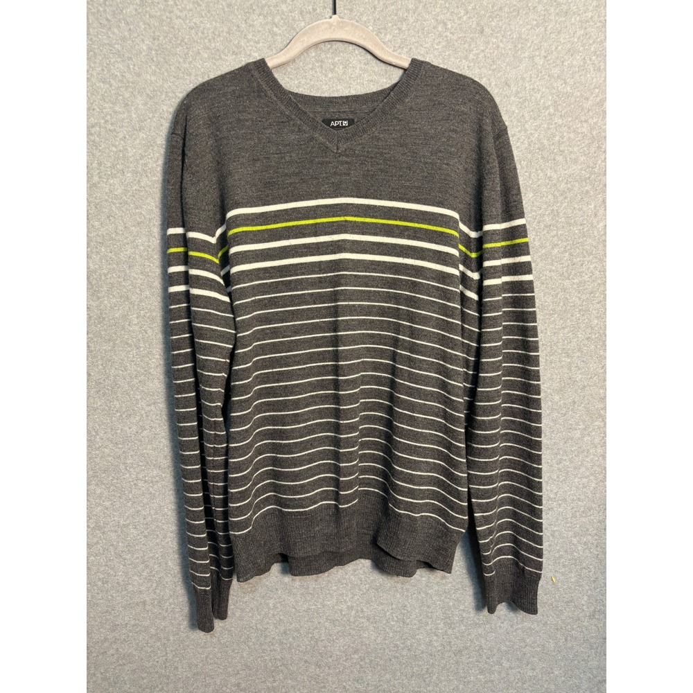 APT. 9 Merino Wool Striped Sweater XL Gray Lightweight Preppy Minimalist